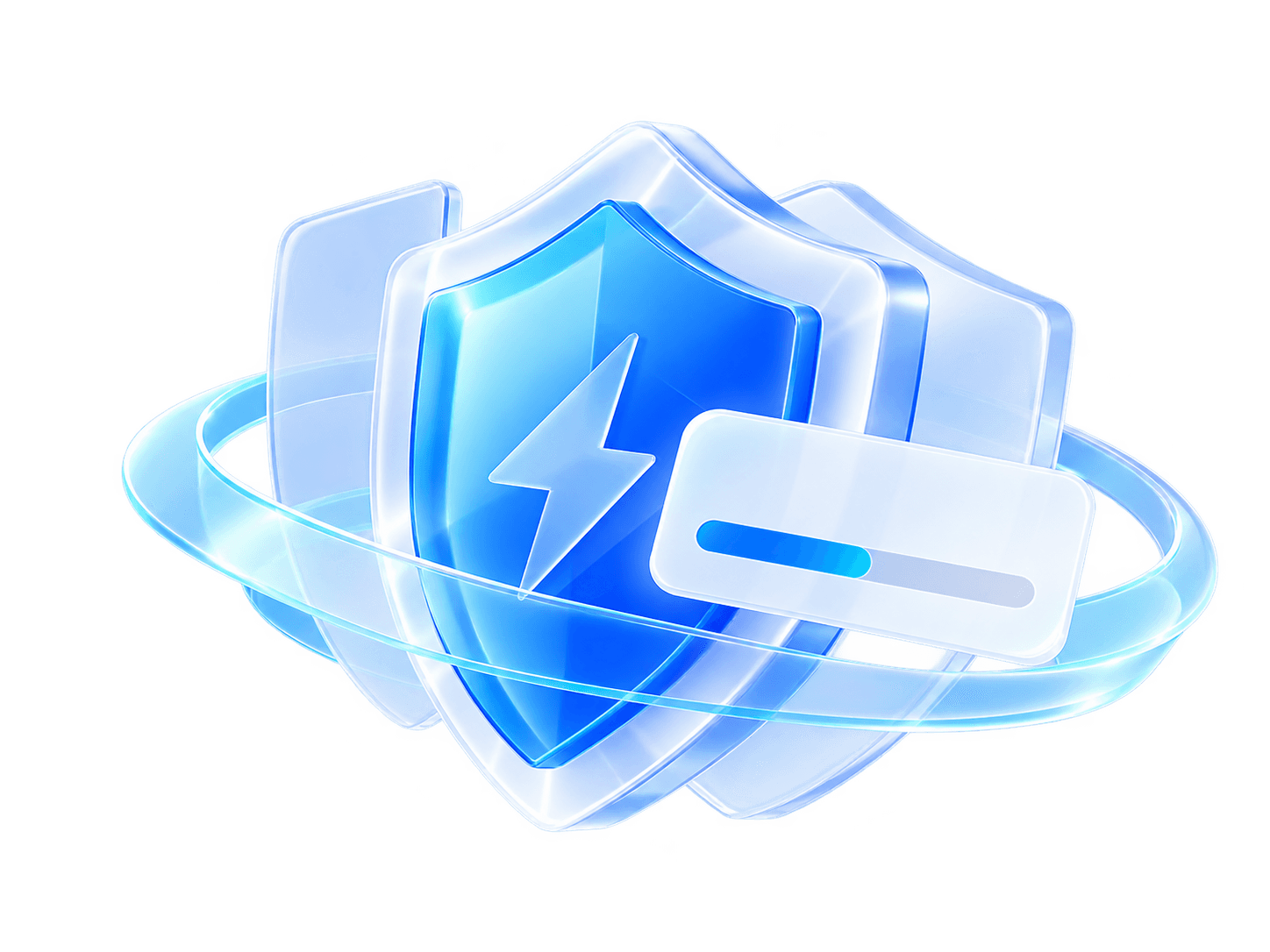 蓝色透明材质的 SafeAgent AI 安全盾牌